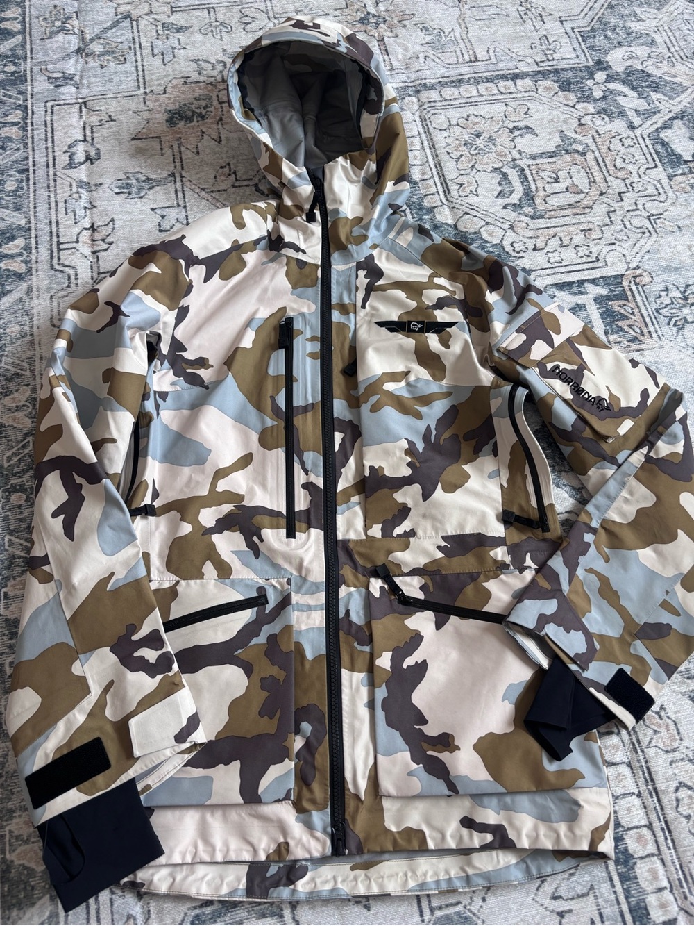 Norrona blue and green camo gore Tex jacket